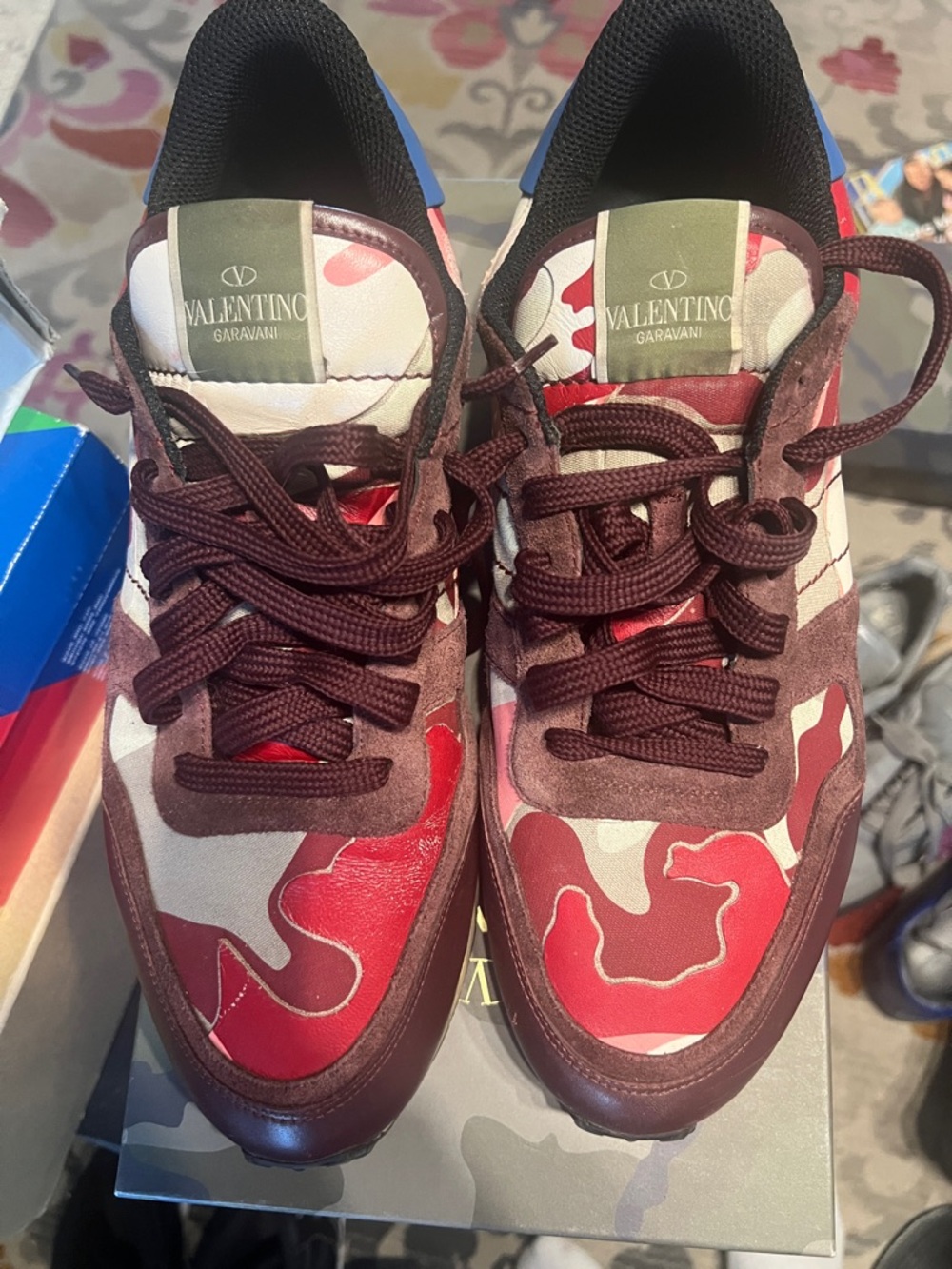 Valentino Garavani Burgundy and Red Camouflage Low-Top Sneakers